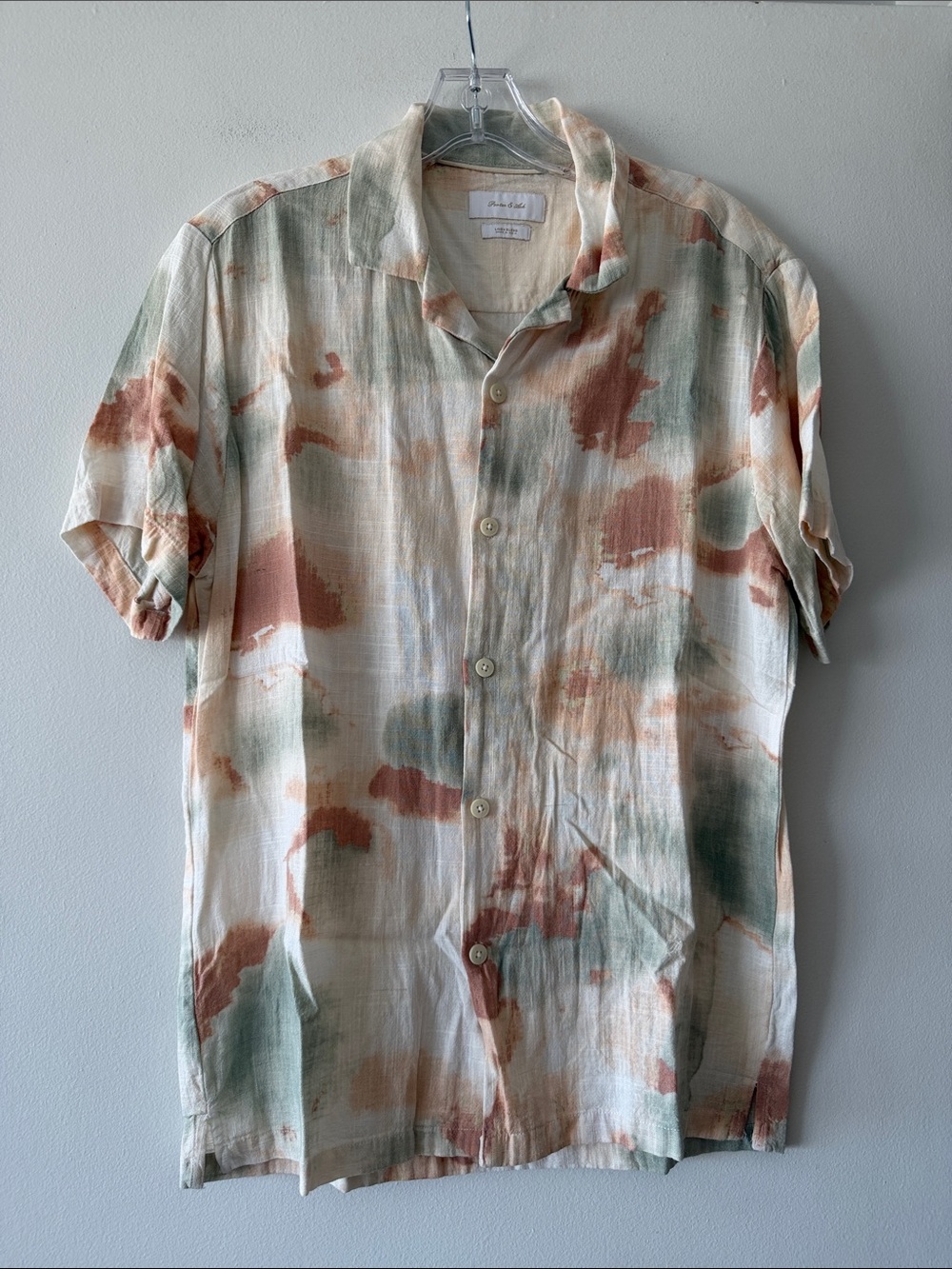 Linen Blend Porter & Ash Short Sleeve Button Up Shirt Small Tie Dye Watercolor
